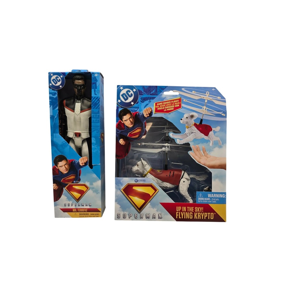 DC Superman Mr Terrific Action Figure Flying Krypto Superdog Toy Set New Bundle